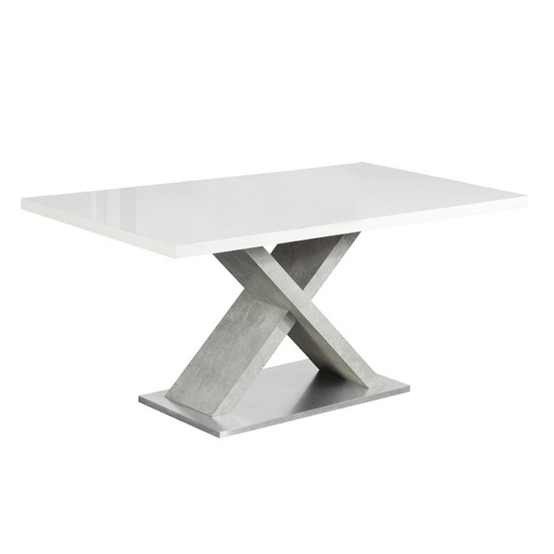 Jedálenský stôl FARNEL - biela vysoký lesk/betón podstavec