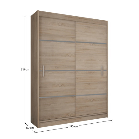 Skriňa s posúvacími dverami, dub sonoma/sivá, MERINA 150